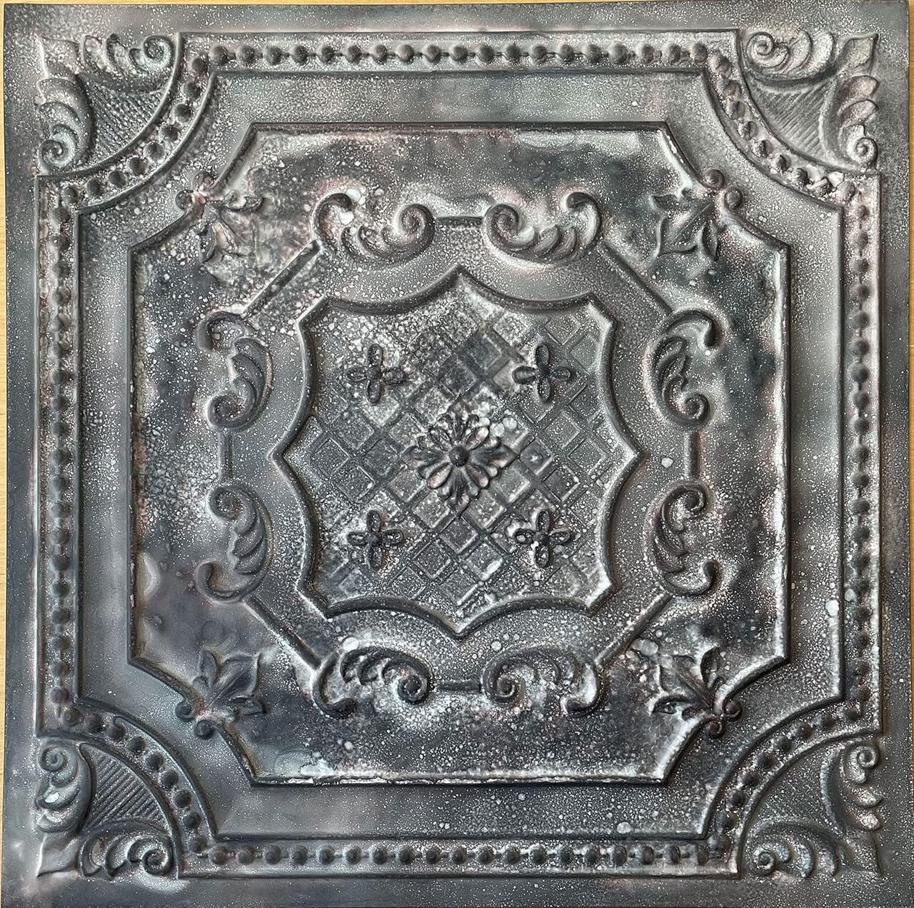 Elizabethan Shield PVC 2' x 2' Lay-in or Glue-up Ceiling Tile (Covers / 200 sq.ft), Reclaimed Tin, 50 Piece